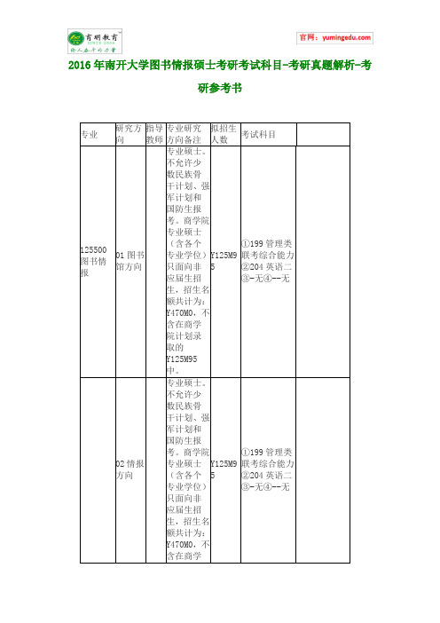 2016年南开大学图书情报硕士考研考试科目-考研真题解析-考研参考书