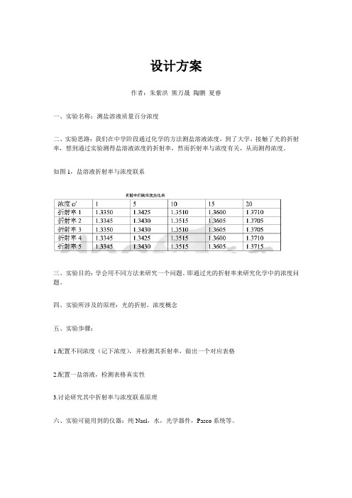 盐浓度与折射率关系设计方案