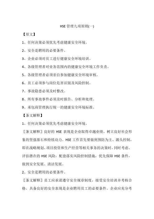 HSE管理九项原则(一)