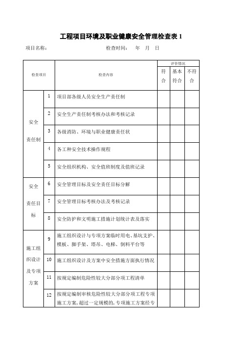 工程项目环境及职业健康安全管理检查表