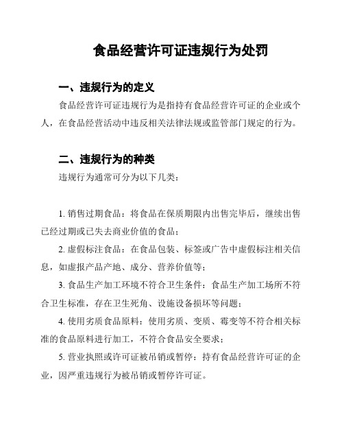 食品经营许可证违规行为处罚