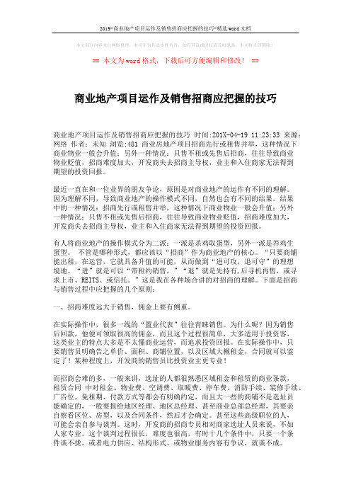 2019-商业地产项目运作及销售招商应把握的技巧-精选word文档 (7页)