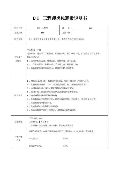 BI工程师岗位职责说明书[精美打印版本]