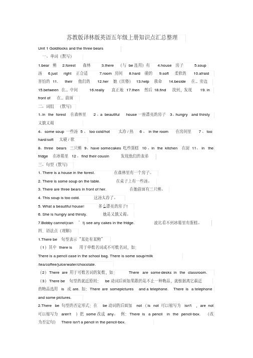 苏教版译林版英语五年级上下两册知识点汇总整理归纳资料