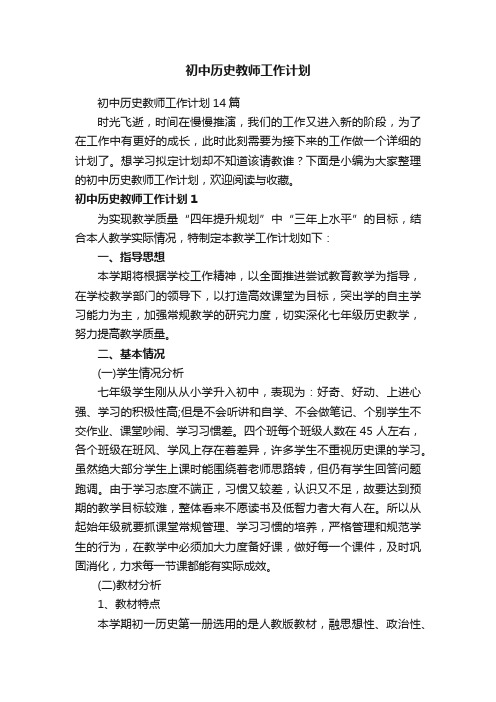 初中历史教师工作计划