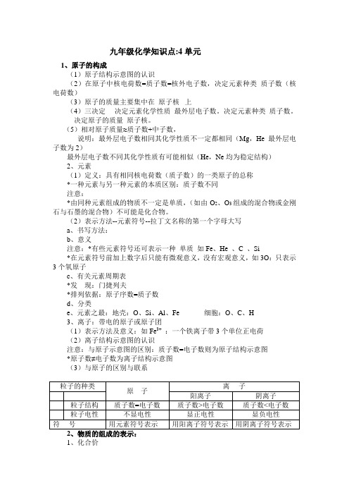 九年级化学第四单元知识点归类