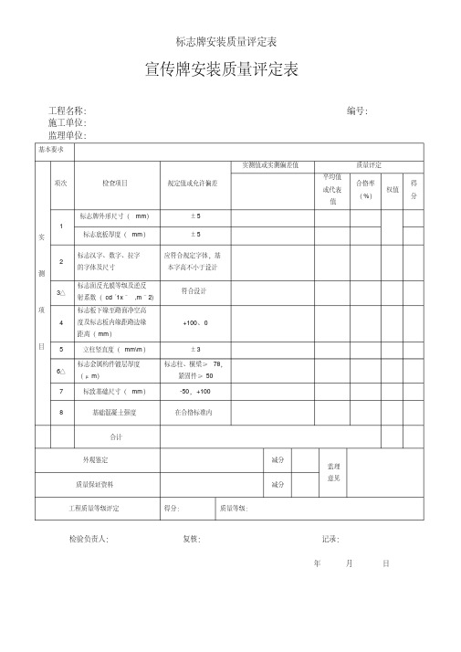 标志牌安装质量评定表