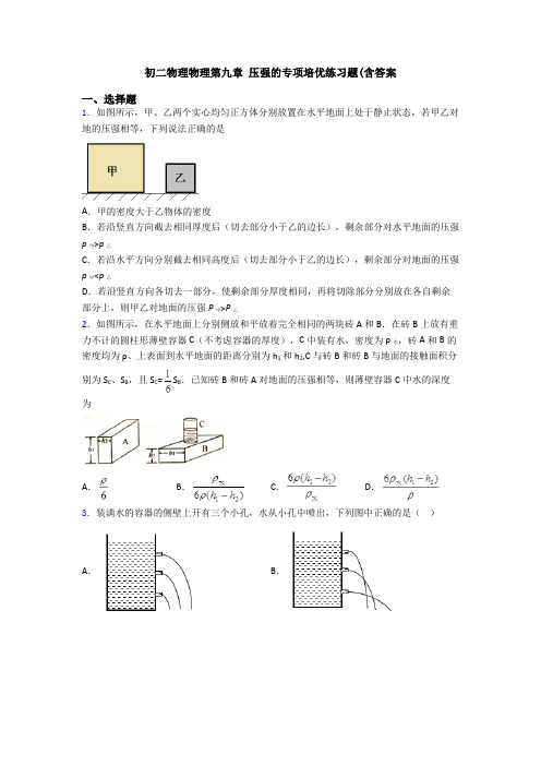 初二物理物理第九章 压强的专项培优练习题(含答案