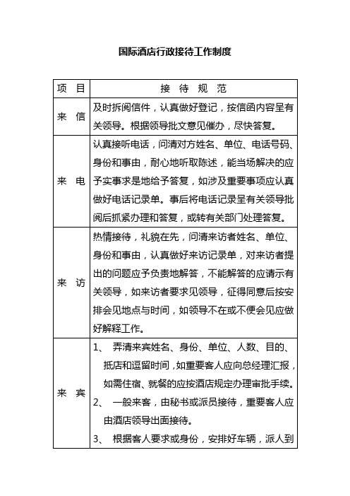 国际酒店行政接待工作制度