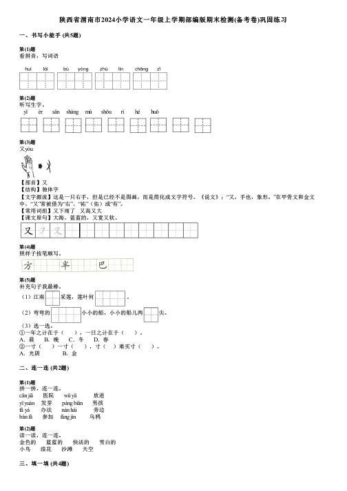 陕西省渭南市2024小学语文一年级上学期部编版期末检测(备考卷)巩固练习