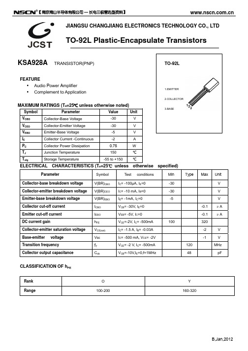 KSA928A三极管(TO-92L)