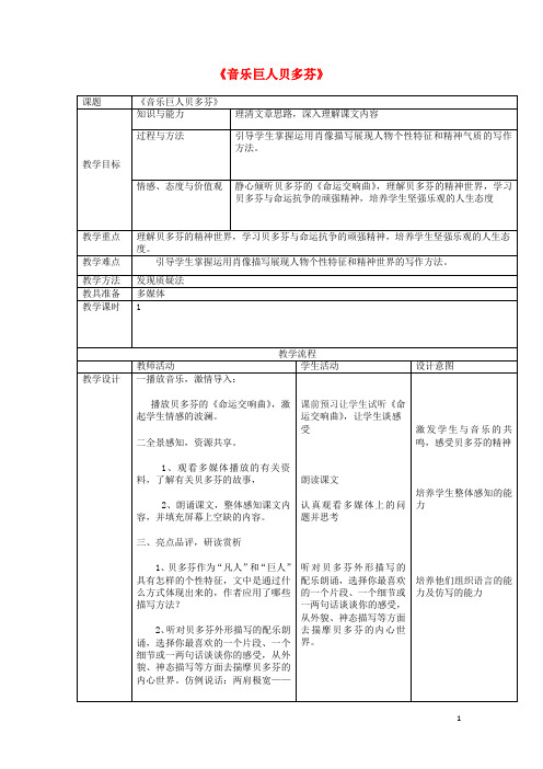 七年级语文下册 第3单元 13《音乐巨人贝多芬》教案 新人教版(1)