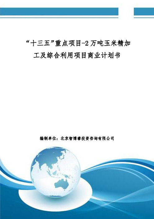 “十三五”重点项目-2万吨玉米精加工及综合利用项目商业计划书