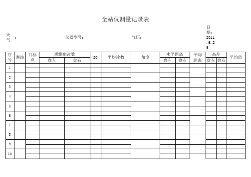 全站仪角度及高程测量记录表