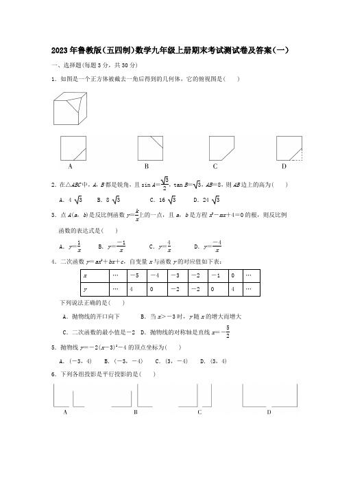 2023年鲁教版(五四制)数学九年级上册期末考试测试卷及部分答案(共4套)