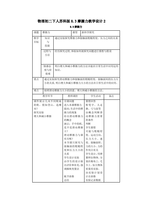 物理初二下人苏科版8.3摩擦力教学设计2