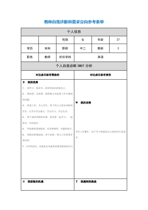 教师自我诊断和需求定向参考表单