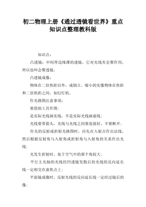 初二物理上册《通过透镜看世界》重点知识点整理教科版