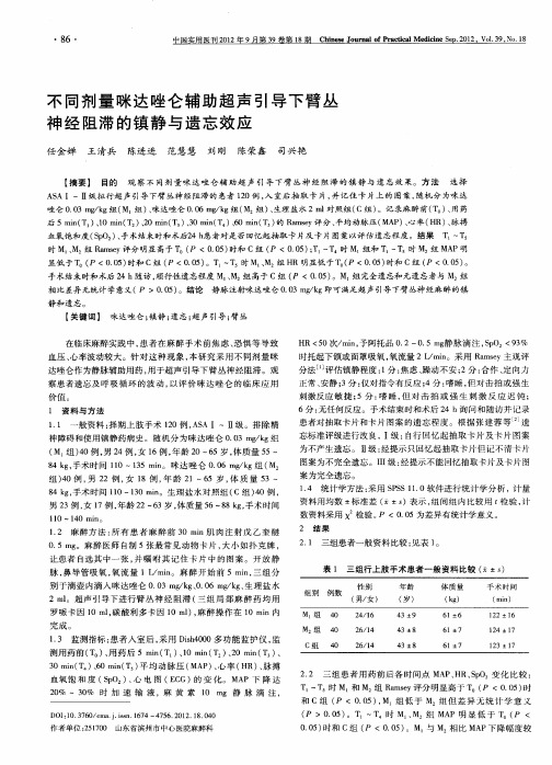 不同剂量咪达唑仑辅助超声引导下臂丛神经阻滞的镇静与遗忘效应