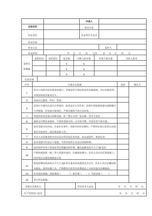 受限空间作业票样板