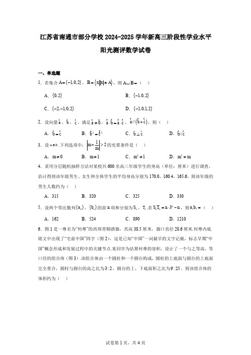 江苏省南通市部分学校2024-2025学年新高三阶段性学业水平阳光测评数学试卷