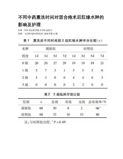 不同中药熏洗时间对混合痔术后肛缘水肿的影响及护理