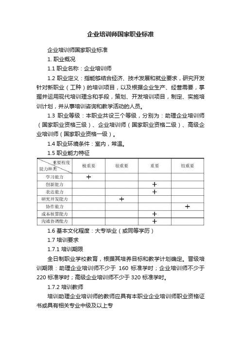 企业培训师国家职业标准