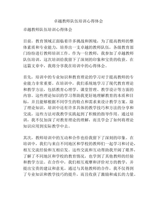 卓越教师队伍培训心得体会