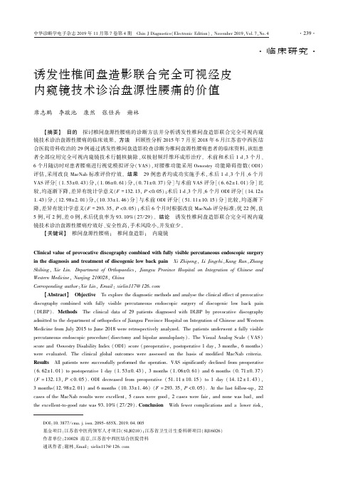 诱发性椎间盘造影联合完全可视经皮内窥镜技术诊治盘源性腰痛的价值