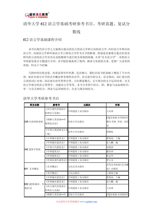 清华大学612语言学基础考研参考书目、考研真题、复试分数线