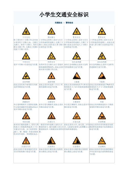 小学生 交通标志 交通安全标识完整版 A4