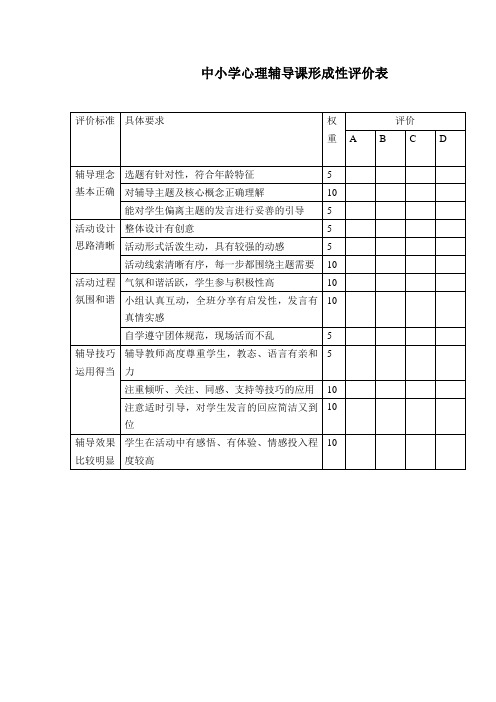 中小学心理辅导课评价表