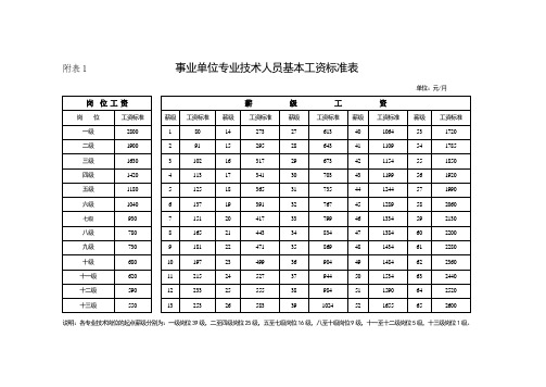 事业单位专业技术人员工资标准表