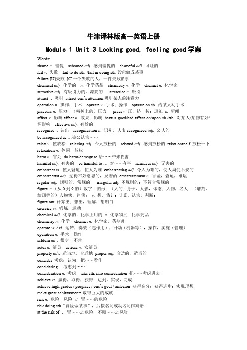 牛津译林版高一英语上册必修一 unit3词汇导学案