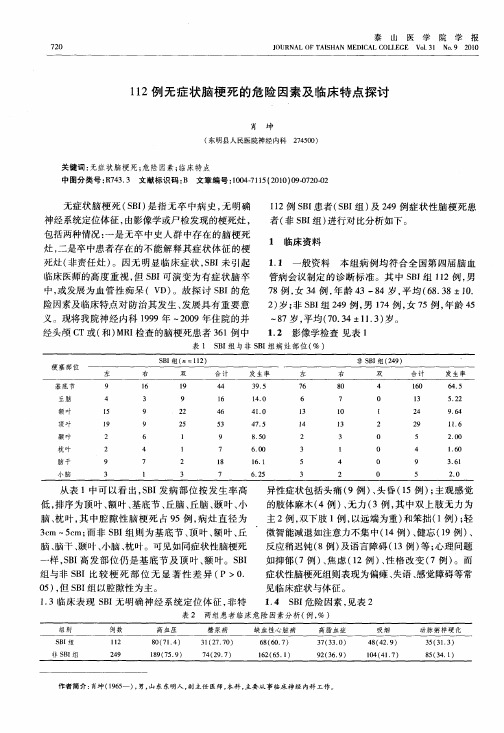 112例无症状脑梗死的危险因素及临床特点探讨