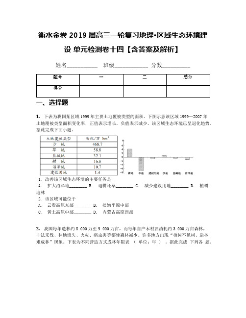 衡水金卷2019届高三一轮复习地理·区域生态环境建设 单元检测卷十四【含答案及解析】