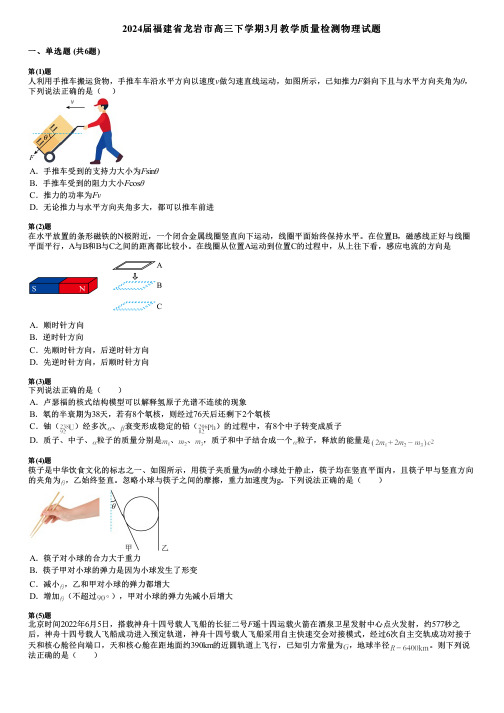 2024届福建省龙岩市高三下学期3月教学质量检测物理试题