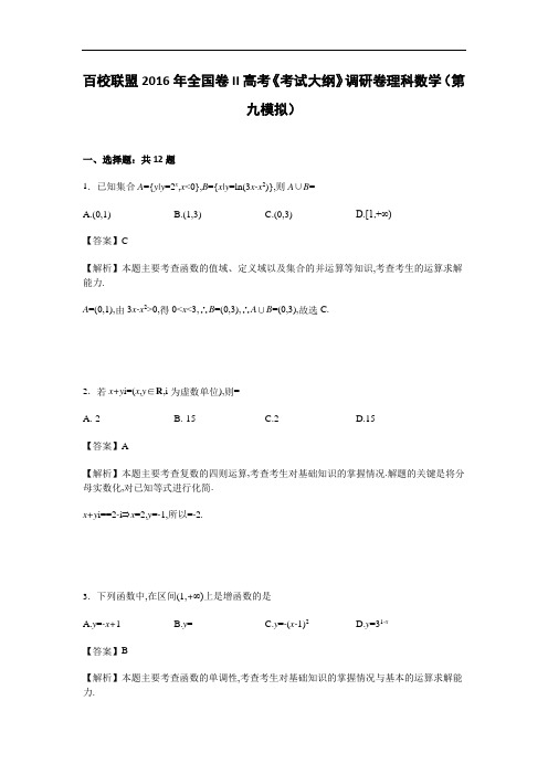 百校联盟2016年全国卷II高考《考试大纲》调研卷理科数