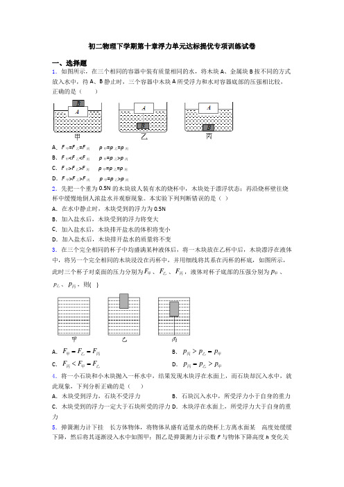 初二物理下学期第十章浮力单元达标提优专项训练试卷