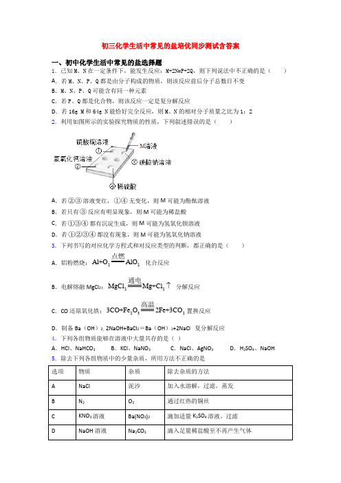 初三化学生活中常见的盐培优同步测试含答案