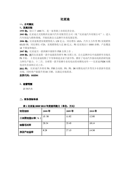 比亚迪2008—2010年财务分析