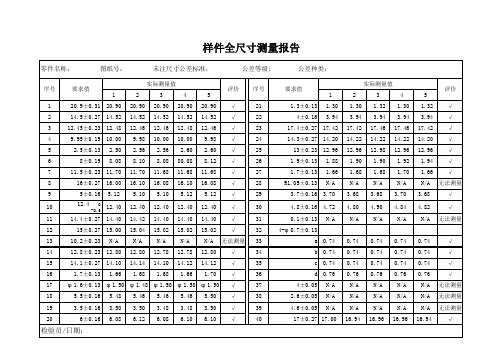 样件全尺寸测量报告