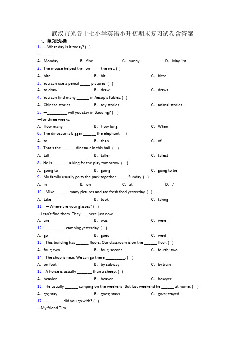 武汉市光谷十七小学英语小升初期末复习试卷含答案