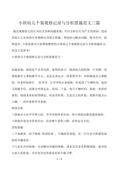 小班幼儿个案观察记录与分析措施范文三篇