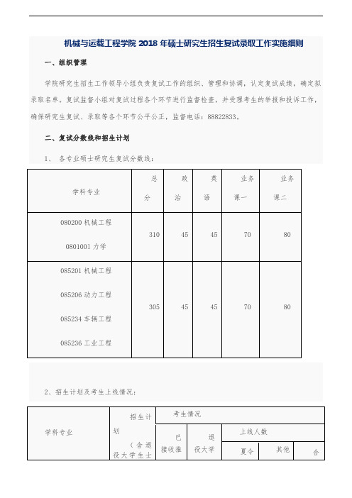 湖南大学机械与运载工程学院2018年硕士研究生招生复试录取工作实施细则