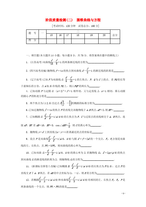 2017_2018学年高中数学阶段质量检测(二)圆锥曲线与方程苏教版选修1_1