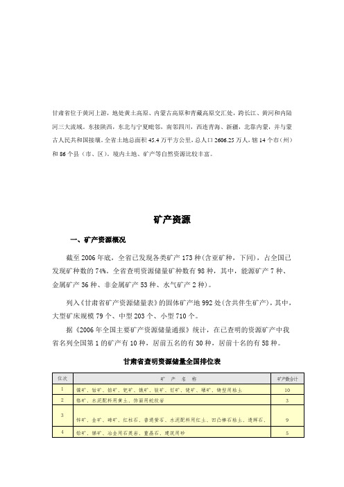 甘肃省矿产资源情况简介