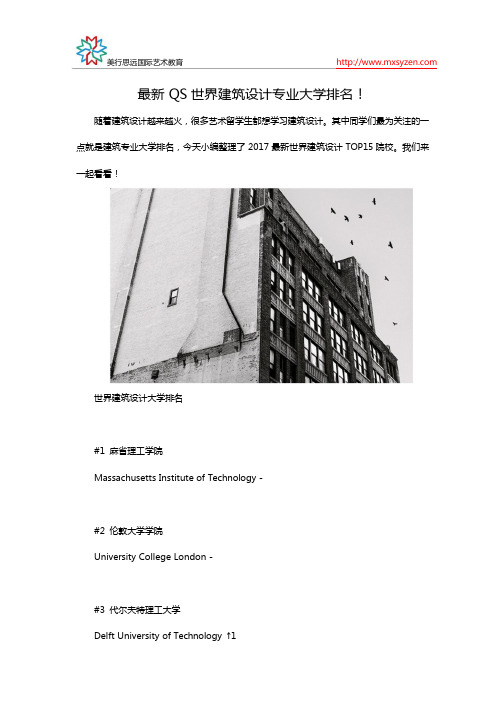 最新QS世界建筑设计专业大学排名!