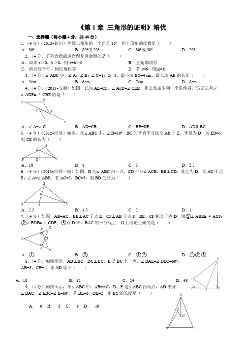 北师大版八年级下册《三角形的证明》培优