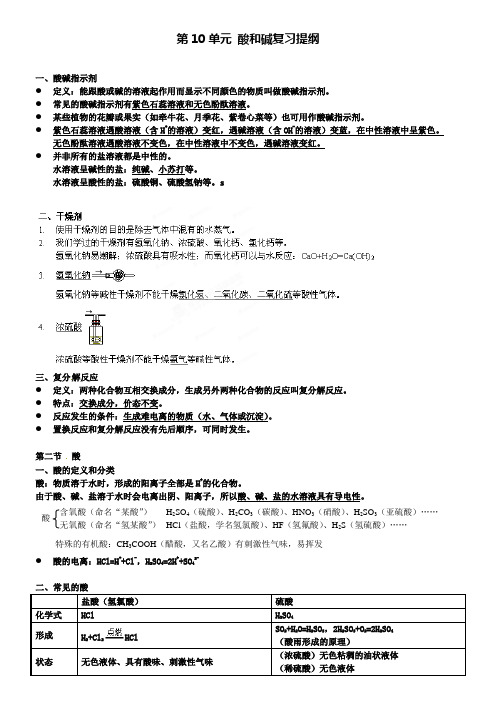 九年级化学下册第10单元酸和碱复习提纲